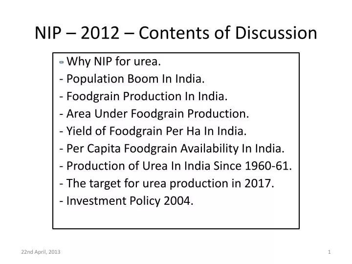 nip 2012 contents of discussion