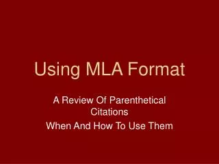 Using MLA Format
