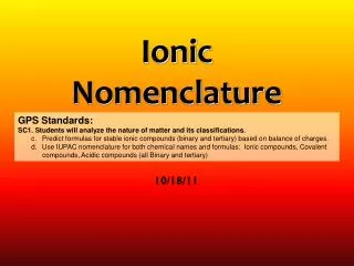 Ionic Nomenclature