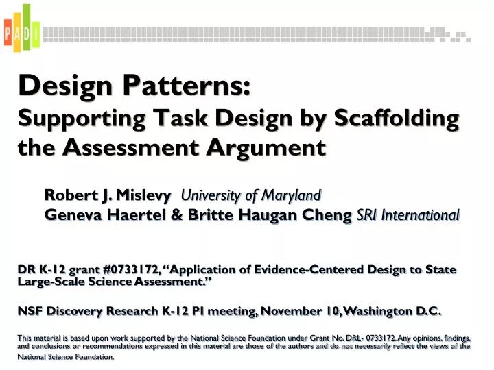 design patterns supporting task design by scaffolding the assessment argument