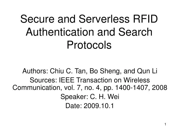 secure and serverless rfid authentication and search protocols