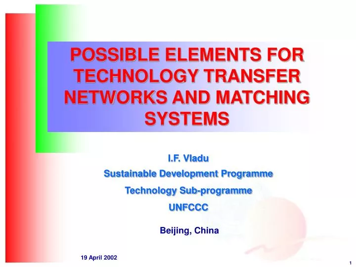 possible elements for technology transfer networks and matching systems