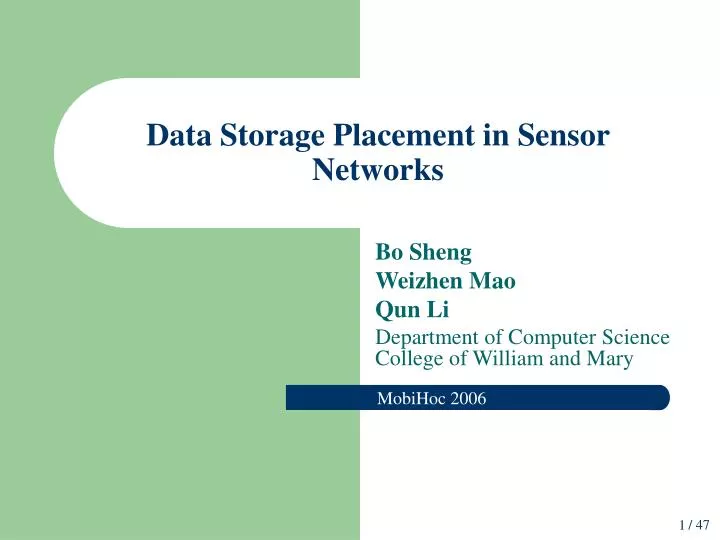 data storage placement in sensor networks