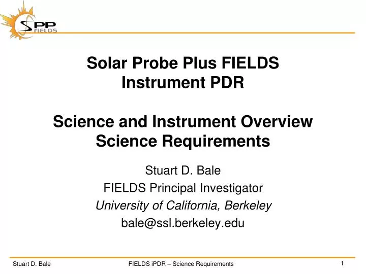solar probe plus fields instrument pdr science and instrument overview science requirements