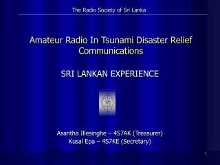 Amateur Radio In Tsunami Disaster Relief Communications