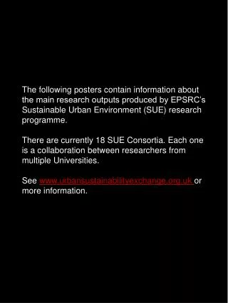 SUSTAINABLE URBAN ENVIRONMENT RESEARCH PROGRAMME