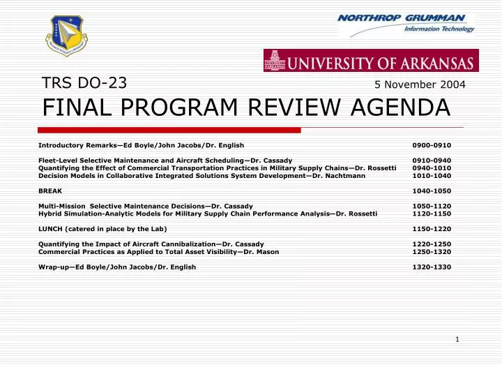 trs do 23 5 november 2004 final program review agenda