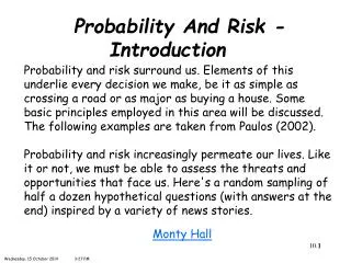 Probability And Risk - Introduction