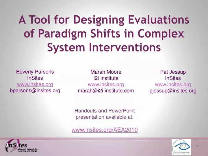 a tool for designing evaluations of paradigm shifts in complex system interventions
