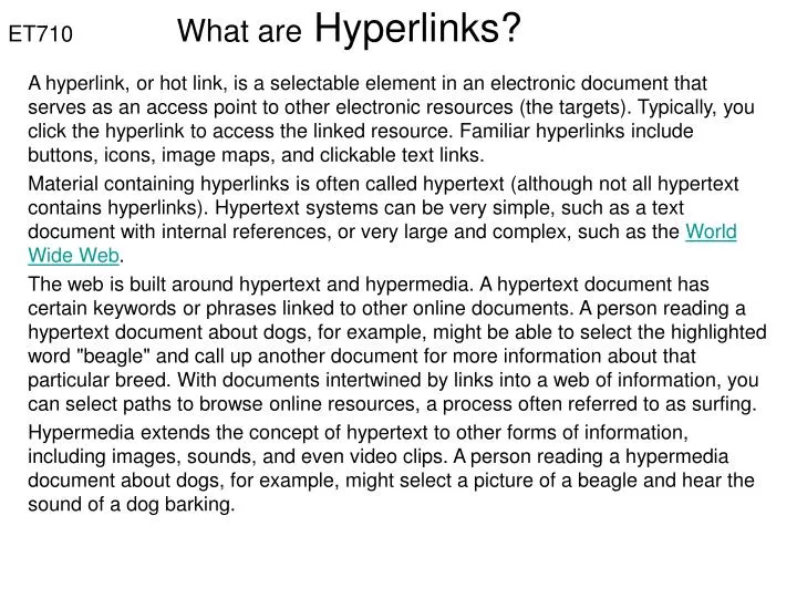 et710 what are hyperlinks