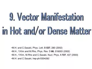 9. Vector Manifestation in Hot and/or Dense Matter