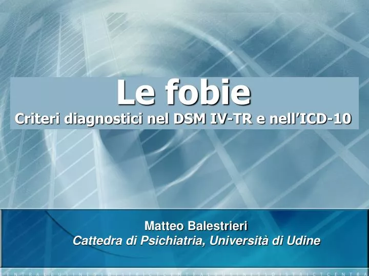 le fobie criteri diagnostici nel dsm iv tr e nell icd 10