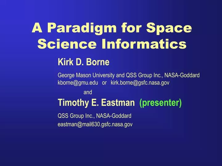 a paradigm for space science informatics