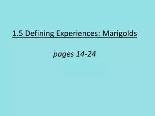 1.5 Defining Experiences: Marigolds pages 14-24
