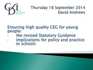Thursday 18 September 2014 David Andrews