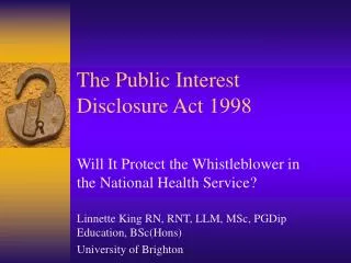 The Public Interest Disclosure Act 1998