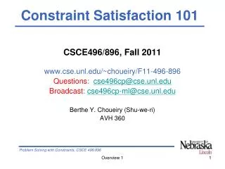 CSCE496/896, Fall 2011 cse.unl/~choueiry/F11-496-896 Questions : cse496cp@cse.unl