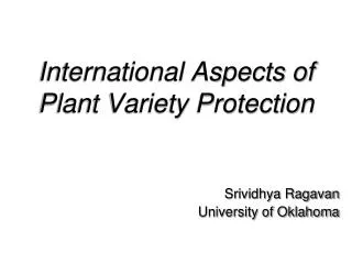 International Aspects of Plant Variety Protection