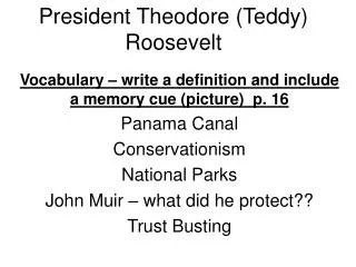 President Theodore (Teddy) Roosevelt