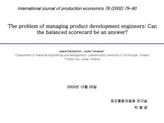 the problem of managing product development engineers can the balanced scorecard be an answer
