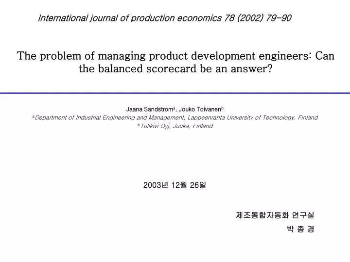 the problem of managing product development engineers can the balanced scorecard be an answer