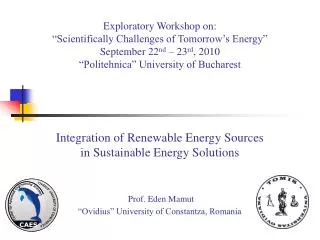 Integration of Renewable Energy Sources in Sustainable Energy Solutions