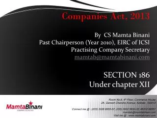 Companies Act, 2013 By CS Mamta Binani Past Chairperson (Year 2010), EIRC of ICSI
