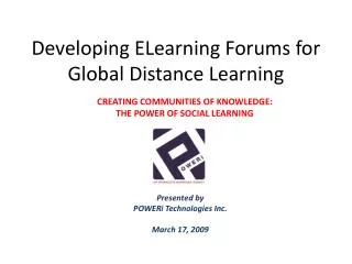 Developing ELearning Forums for Global Distance Learning