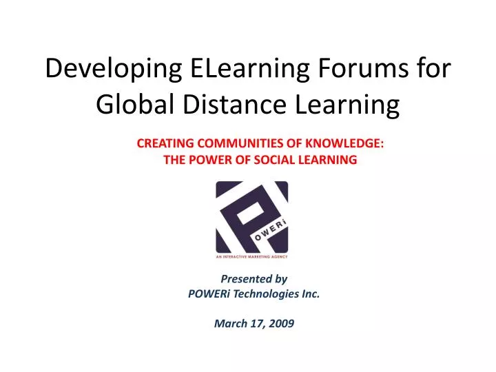 developing elearning forums for global distance learning