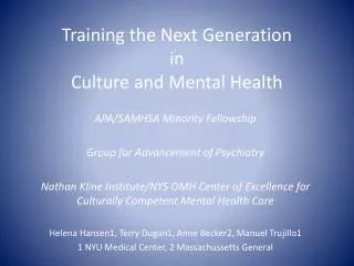 Training the Next Generation in Culture and Mental Health