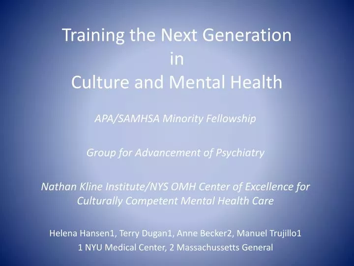 training the next generation in culture and mental health