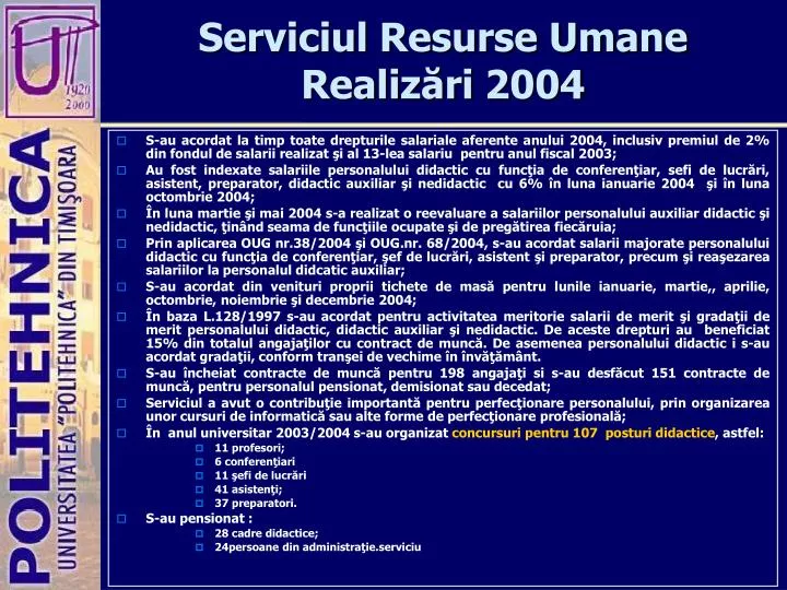 serviciul resurse umane realiz ri 2004
