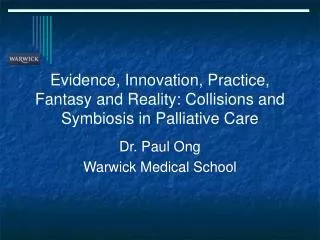 Evidence, Innovation, Practice, Fantasy and Reality: Collisions and Symbiosis in Palliative Care