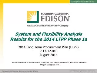 System and Flexibility Analysis Results for the 2014 LTPP Phase 1a