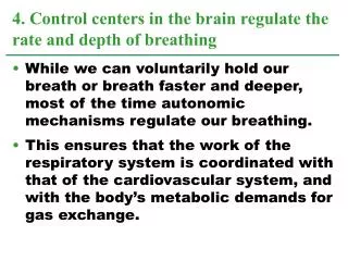 4. Control centers in the brain regulate the rate and depth of breathing