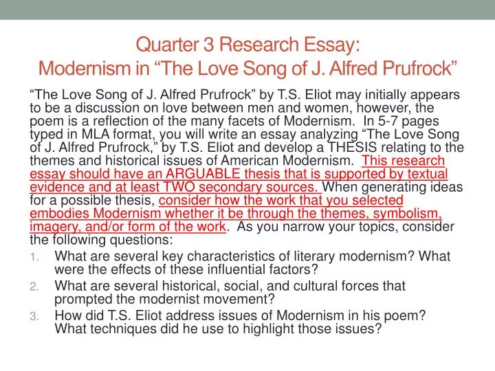 quarter 3 research essay modernism in the love song of j alfred prufrock