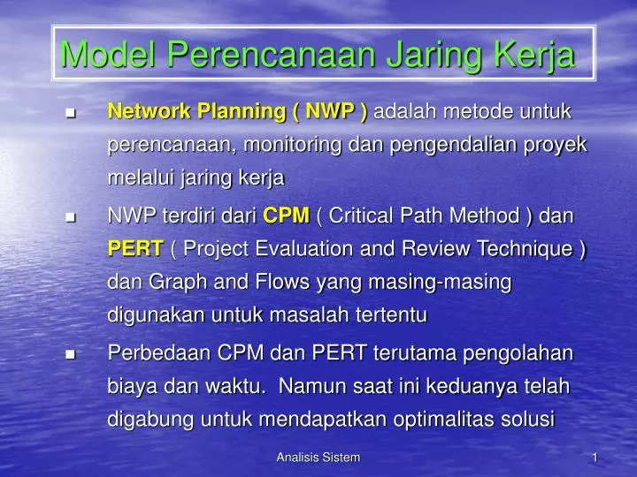 model perencanaan jaring kerja