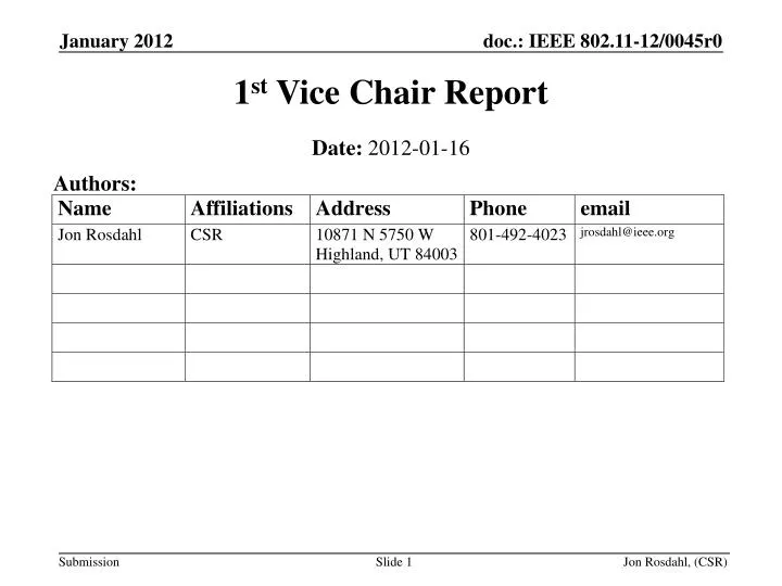 1 st vice chair report