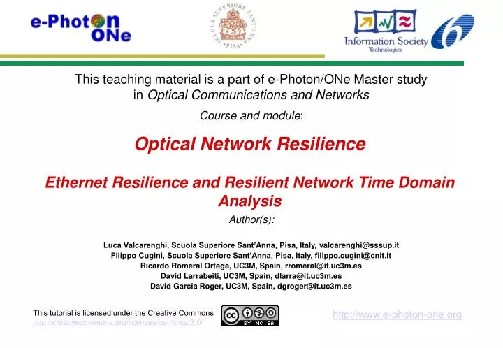 optical network resilience ethernet resilience and resilient network time domain analysis