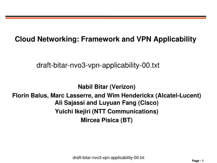 cloud networking framework and vpn applicability draft bitar nvo3 vpn applicability 00 txt