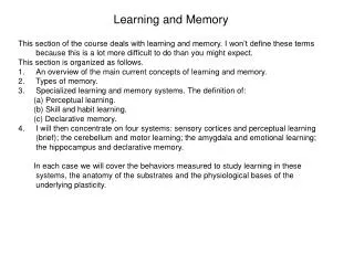 Learning and Memory