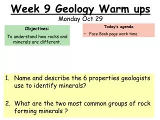 Week 9 Geology Warm ups Monday Oct 29