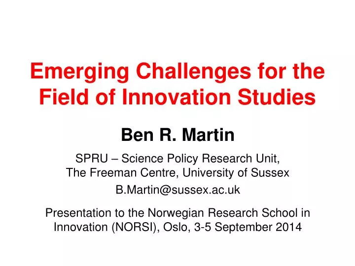 emerging challenges for the field of innovation studies