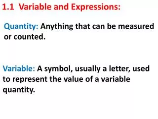 1.1 Variable and Expressions: