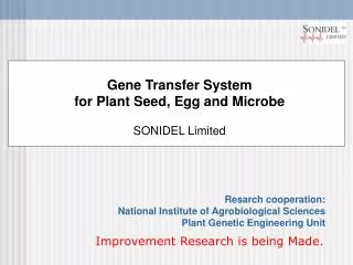 Gene Transfer System for Plant Seed, Egg and Microbe SONIDEL Limited
