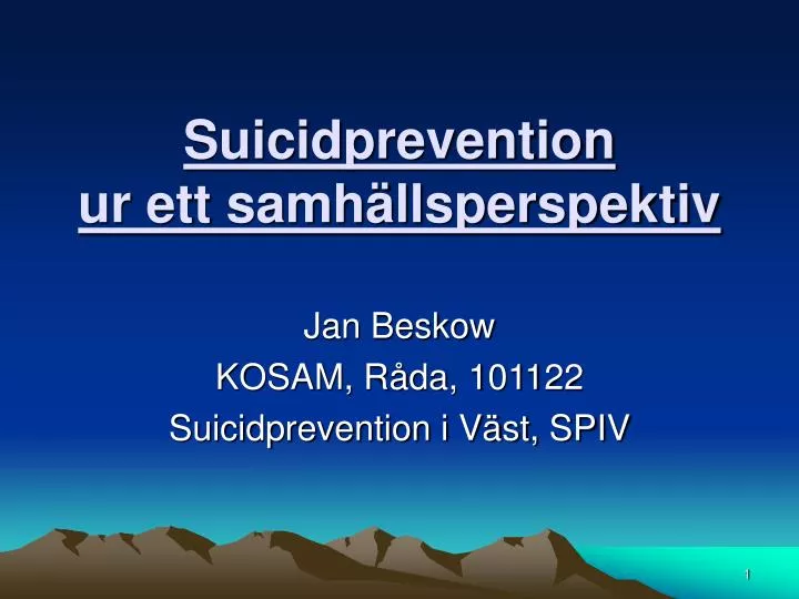 suicidprevention ur ett samh llsperspektiv