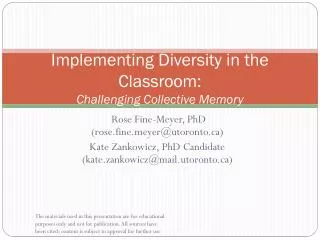 Implementing Diversity in the Classroom: Challenging Collective Memory