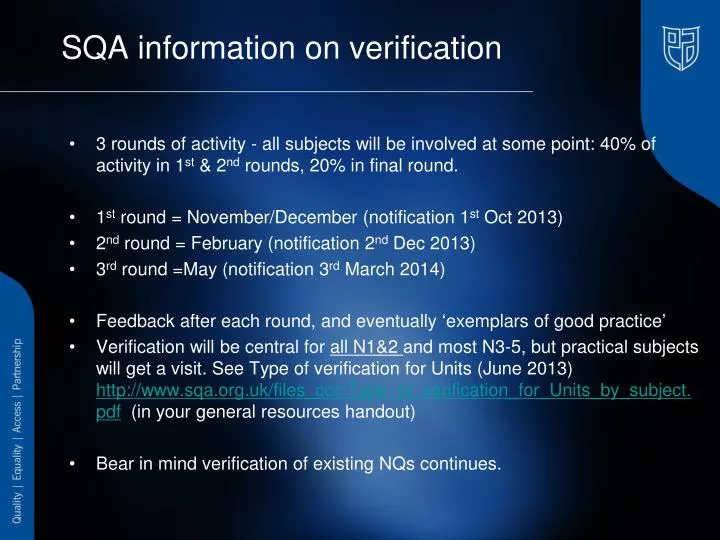 sqa information on verification