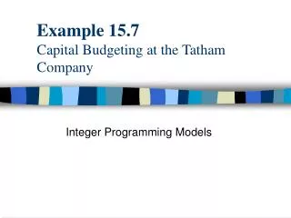 Example 15.7 Capital Budgeting at the Tatham Company