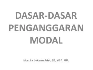 dasar dasar penganggaran modal